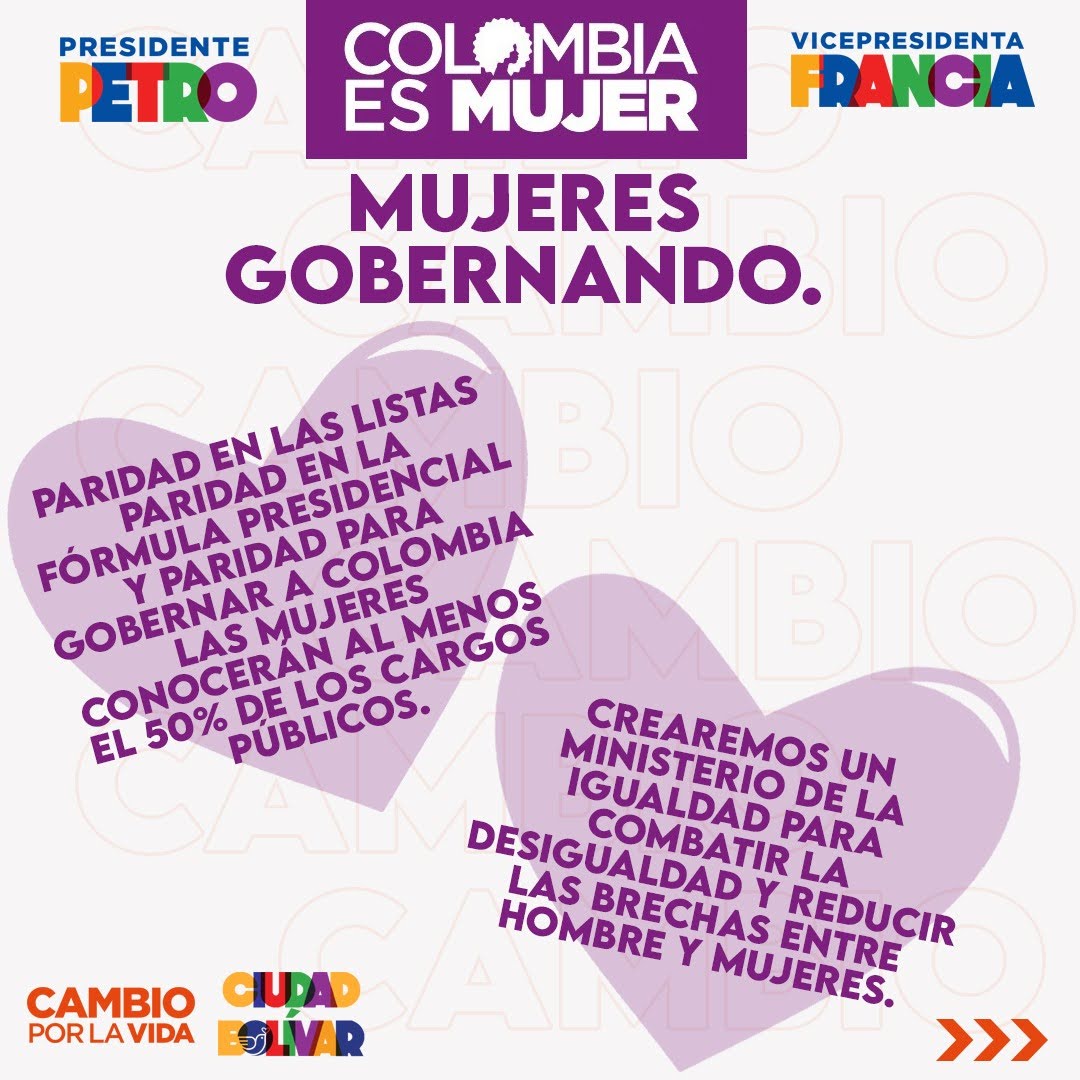pactohistorico9's tweet photo. El cambio es con las mujeres #elcambioenprimera #petropresidentefranciavicepresidenta #ciudadbolívaravanza #elpactoenlascalles https://t.co/pFeC9HWK6J