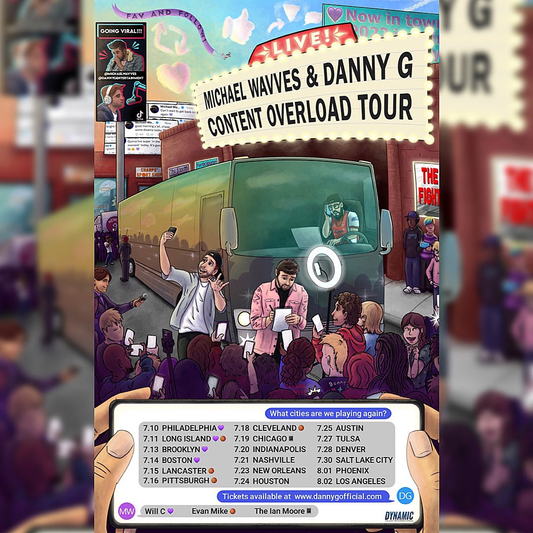 Been working on this tour for a minute. Pumped for it to finally be public! Come see <a href="/michaelwavves/">Michael Wavves</a> &amp; <a href="/dannyGofficial1/">danny G</a> on their co-headline Content Overload Tour this summer! I'll be TMing the run. Tix below!
michaelwavves.com/tour
or
dannygofficial.com/tour-dates