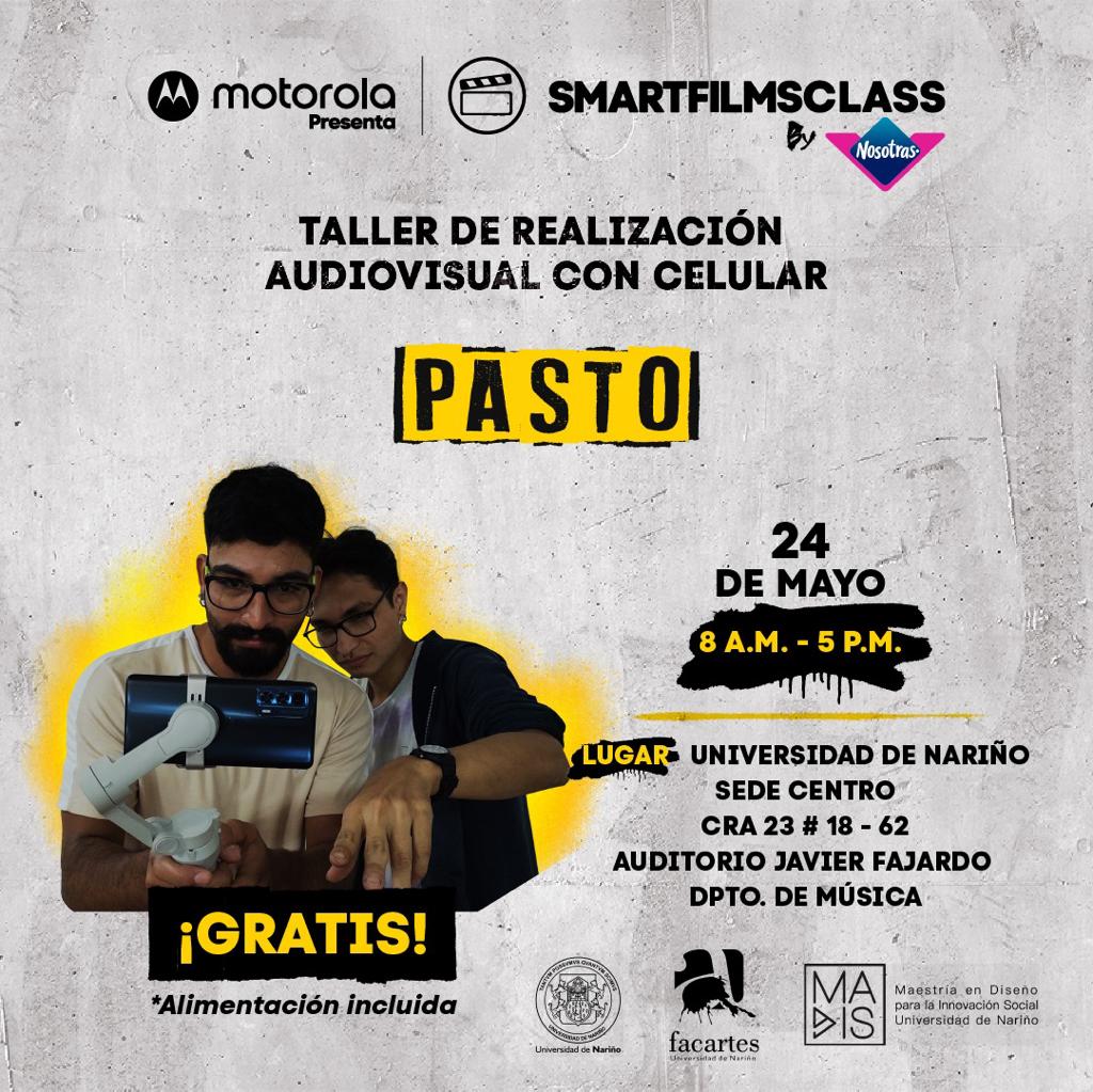 La MADIS invita al Taller Gratuito de Realización Audiovisual con Celular organizado por <a href="/smartfilmsco/">SMARTFILMS®</a>  Colombia en la Ciudad de Pasto los días 24 y 15 de Mayo.

Mayor información e inscripción AQUÍ: 
madis.udenar.edu.co/smartfilms/