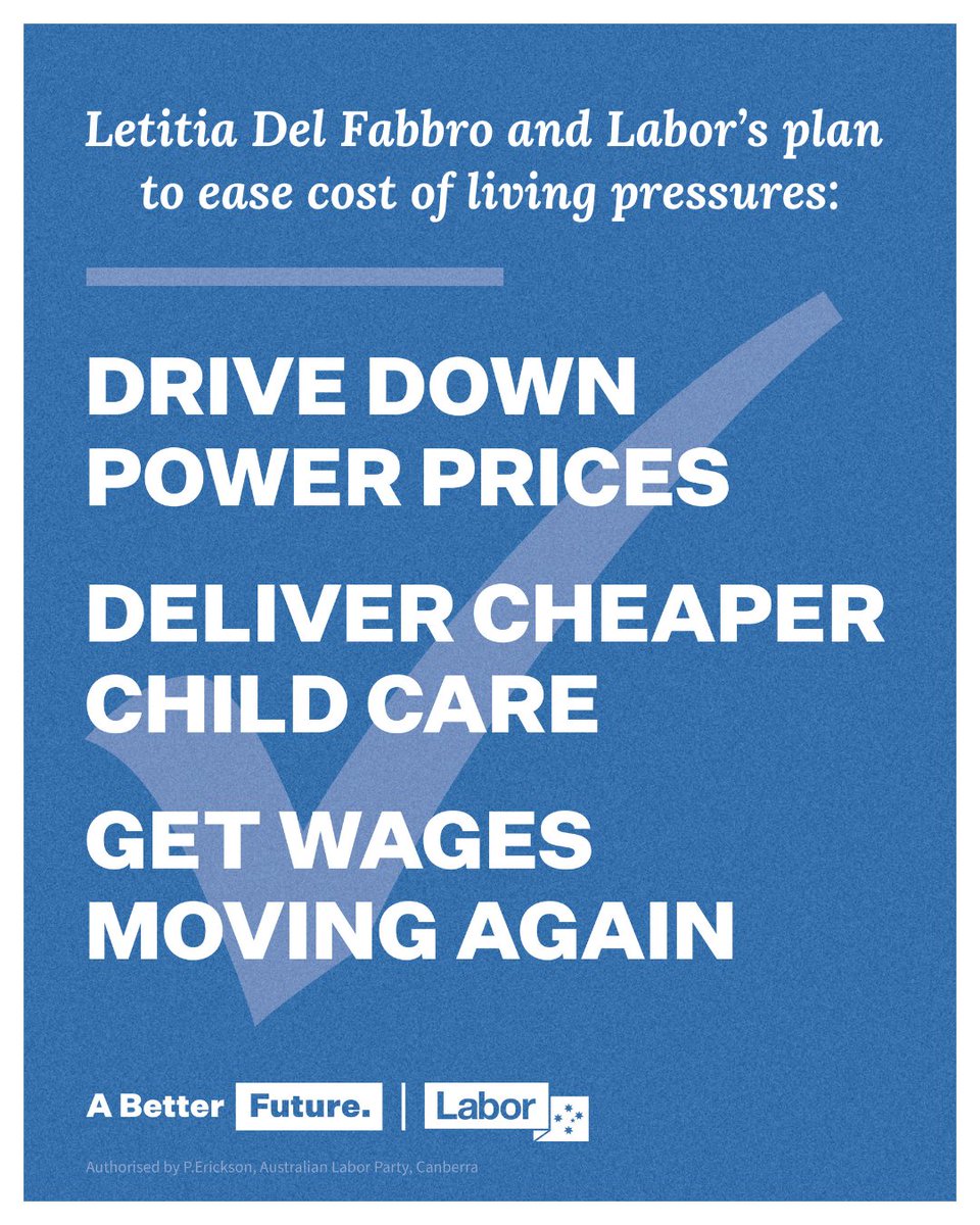 letitia_df's tweet photo. Labor understands that the cost of living is out of control. That's why we have plans to make power bills and child care cheaper.

#IfNotNowWhen #VoteThemOut #MakeItCount  #auspol #ausvotes #Labor4Fadden #Albo4PM #AlboForPM #AustralianLabor #Labor #GoldCoast #WeCare https://t.co/HLq73B7i5u