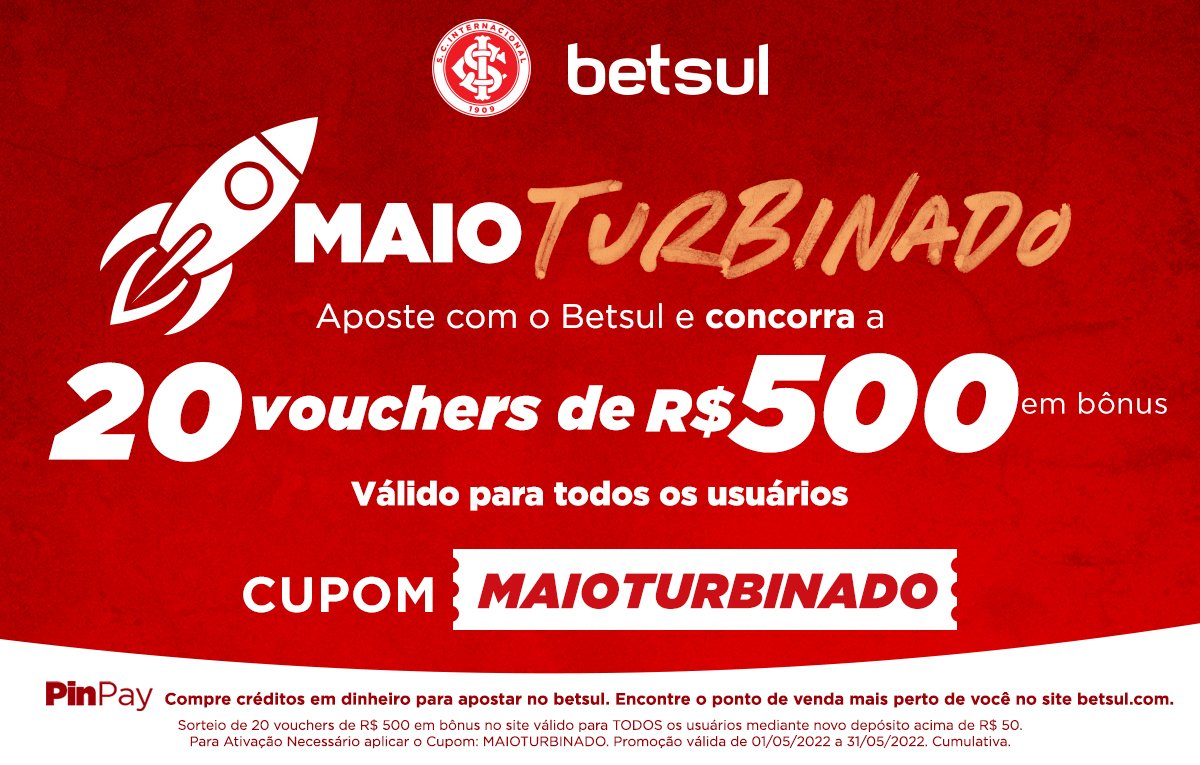 SCInternacional's tweet photo. 🚨 ALÔ TORCEDOR COLORADO! 🤩

Chegou o Maio Turbinado do @betsuloficial! Cadastre-se agora, utilize o cupom MAIOTURBINADO e concorra à R$500 em bônus livre de Rollover! 👏🇦🇹

🔗 https://t.co/XkIbF5fx7A #BetSul https://t.co/4uakH7nzVo