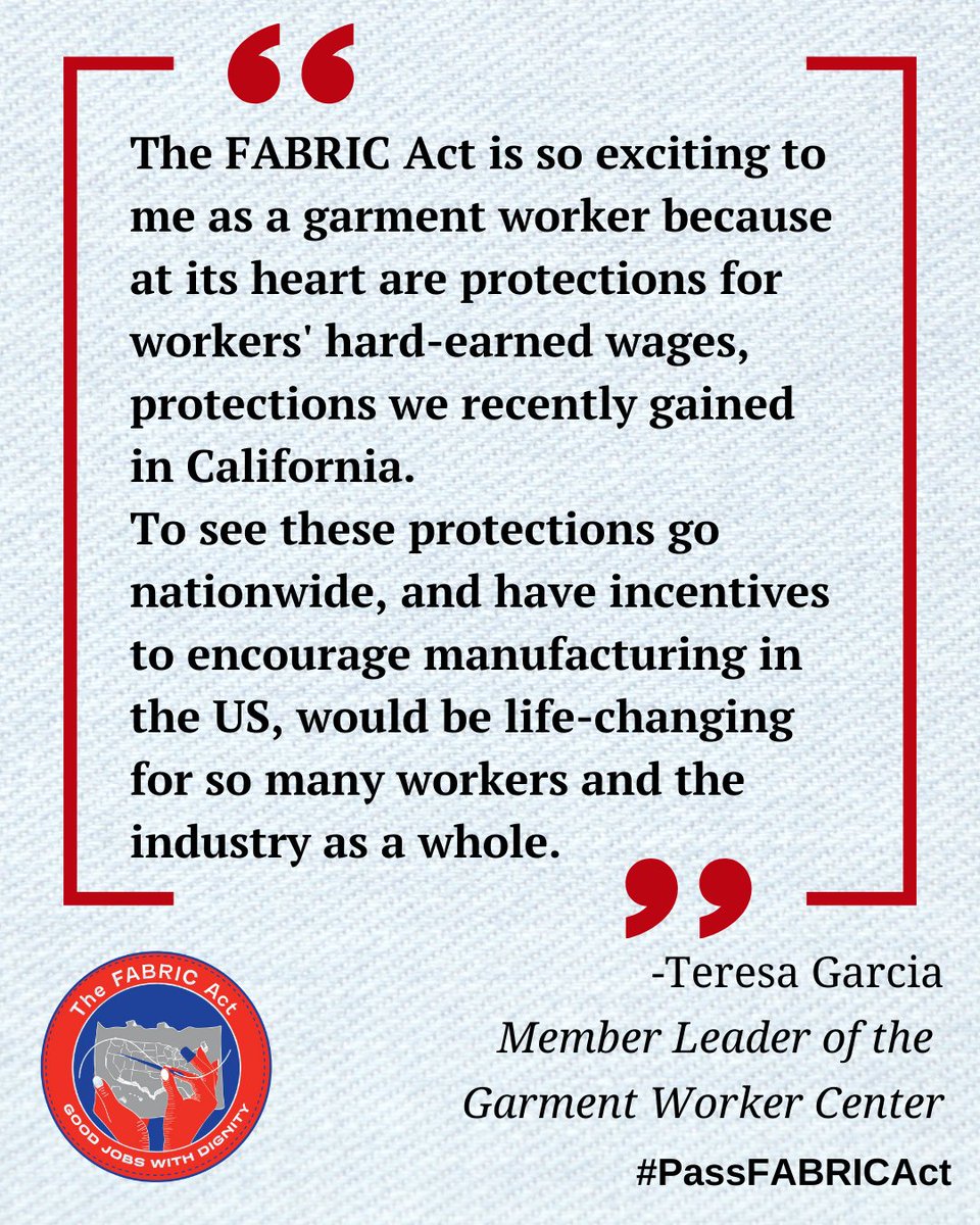 GWC leader Teresa Garcia, at the press launch for #passFABRICAct with <a href="/SenGillibrand/">Kirsten Gillibrand</a>  "The FABRIC Act is so exciting to me as a garment worker because at its heart are protections for workers' hard-earned wages, protections we recently gained in California"