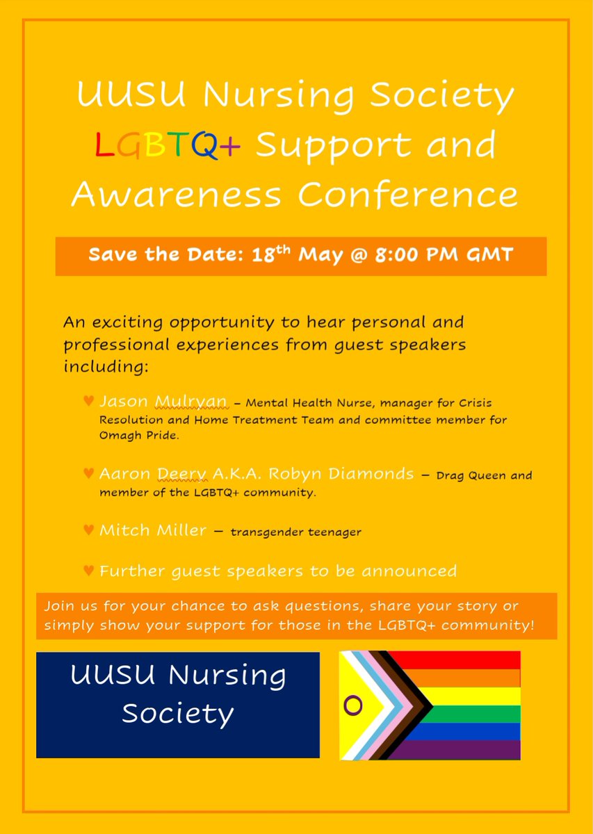 SBelle687's tweet photo. On behalf of Ulster University Nursing Society .... helping improve patient care and raising awareness 
An event not to be missed ...
Please put this in your diary #promoteinclusivity #diversity #lgbtqcommunity #futurenurse
@ulsteruninurse @uu_nursociety https://t.co/f4QnYWvaOb