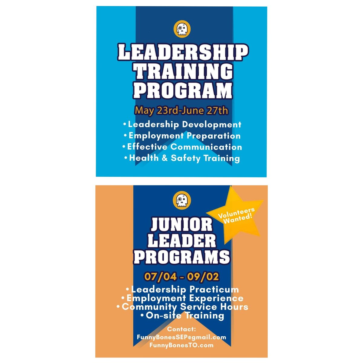 Leadership Program Q&amp;A event. FREE PLAY for all youth 13-17yrs!

Are you looking for a great experience this summer? Our new leadership programs provide a fun, enriching and valuable experience and volunteer hours. 
Join us Sunday, May 15th 1-4pm.
FunnyBonesTO.com