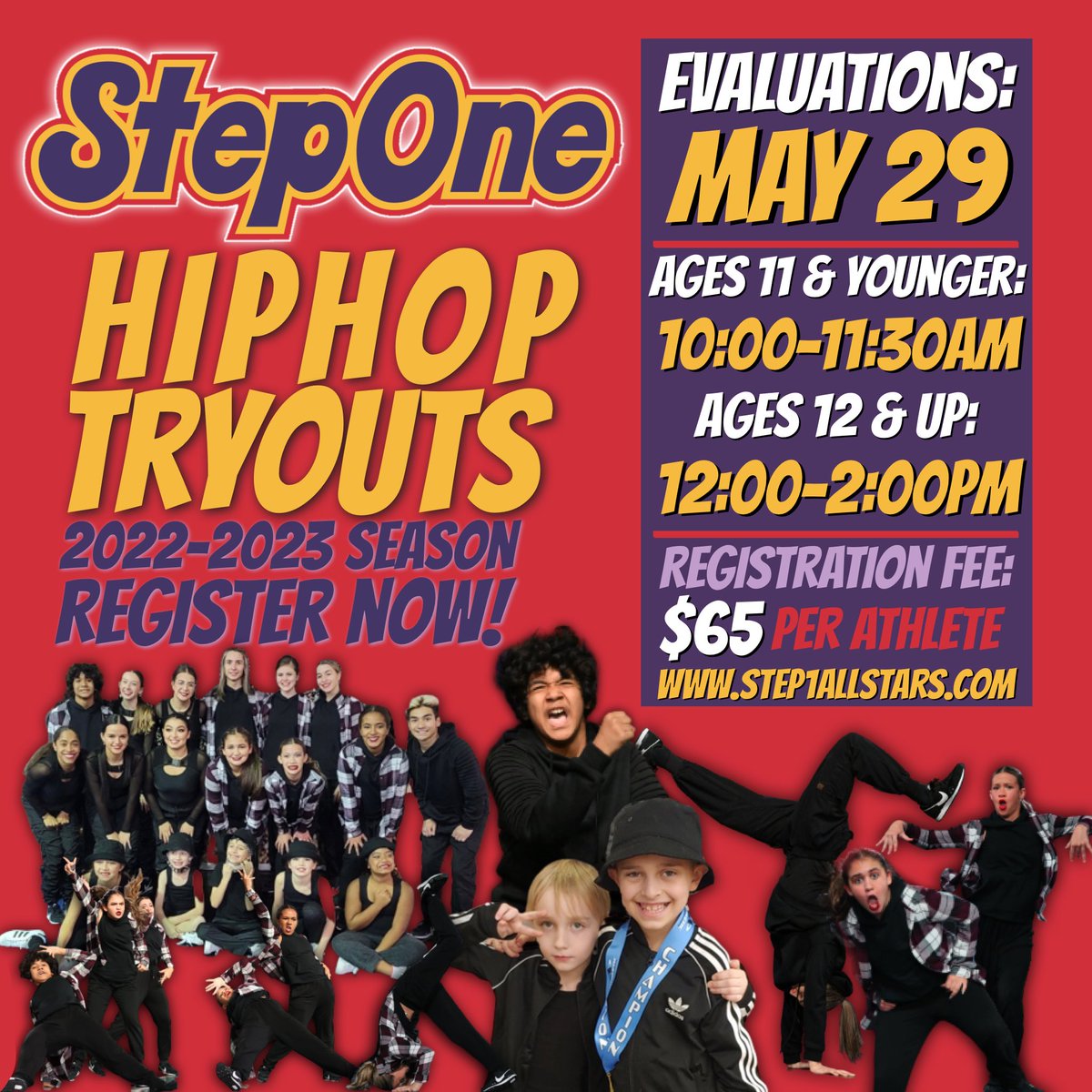 Hip Hop Evaluation registration is LIVE! Come join our fabulous dance family!

Evaluations are May 29th! Register now! 💜❤️💛

step1allstars.com/2022/05/regist…