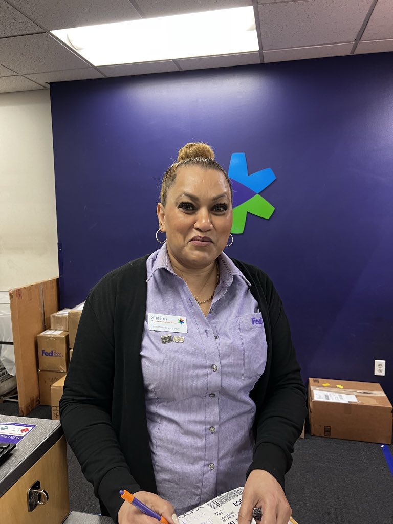 Hey <a href="/FedEx/">FedEx</a>   Meet Sharon. Sharon has worked for you since 2001!  Super impressive I thought and was super helpful this AM. Sharon’s near Williams street in NYC.  

But doesn’t think it matters to FedEx.  Can we show her some love for 20+ years of service! #CustomerService