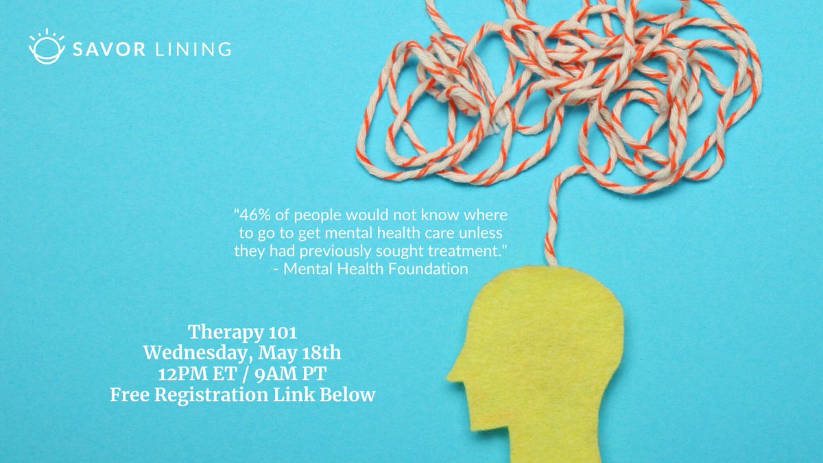 SavorLining's tweet photo. 1 out of every 2 people don't have the tools or experience to find help and support when most needed.

Register at the link below for this week's no cost, anonymous event!
https://t.co/wHWQqTcXvc

#mentalhealth #mentalfitness  #depression #trauma #therapy #therapists https://t.co/KZEuqeKfE3