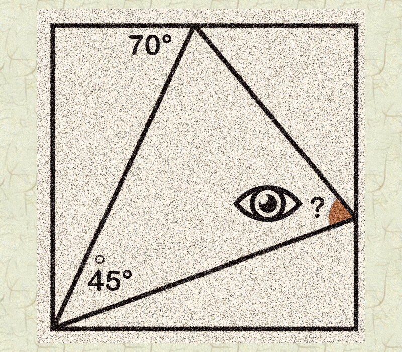 pickover's tweet photo. Mathematics.   

Assume that the triangle is housed within a square.  What is the angle represented by the eye?

“Geometry aims at knowledge of the eternal.”
~ Plato, Republic, c. 380 BC https://t.co/95LKuHUAj0