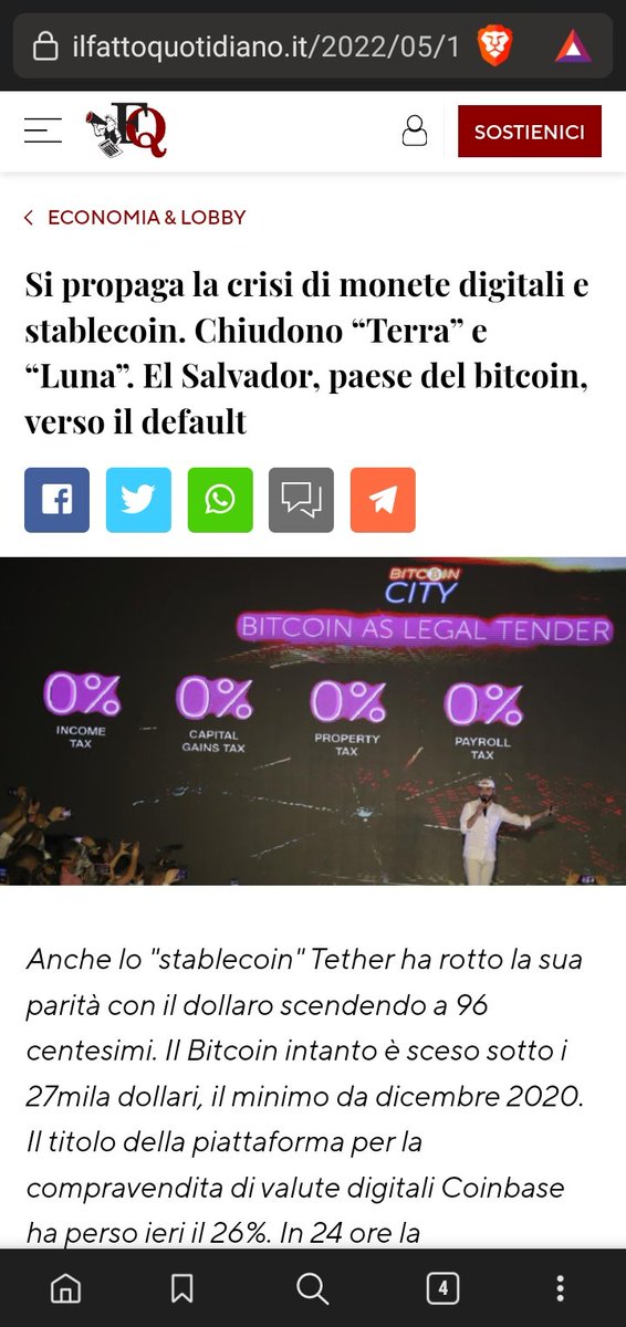 mark_metaverse's tweet photo. Quando i media tradizionali @fattoquotidiano @LaRepubblica_it propongono articoli sulle #Crypto 
#ElSalvador verso il default 😂😂 non credo proprio... 
Ma poi non hanno capito che #LUNA è il ticker di #TERRA 🤭 https://t.co/ZzEk6Z5Ngu