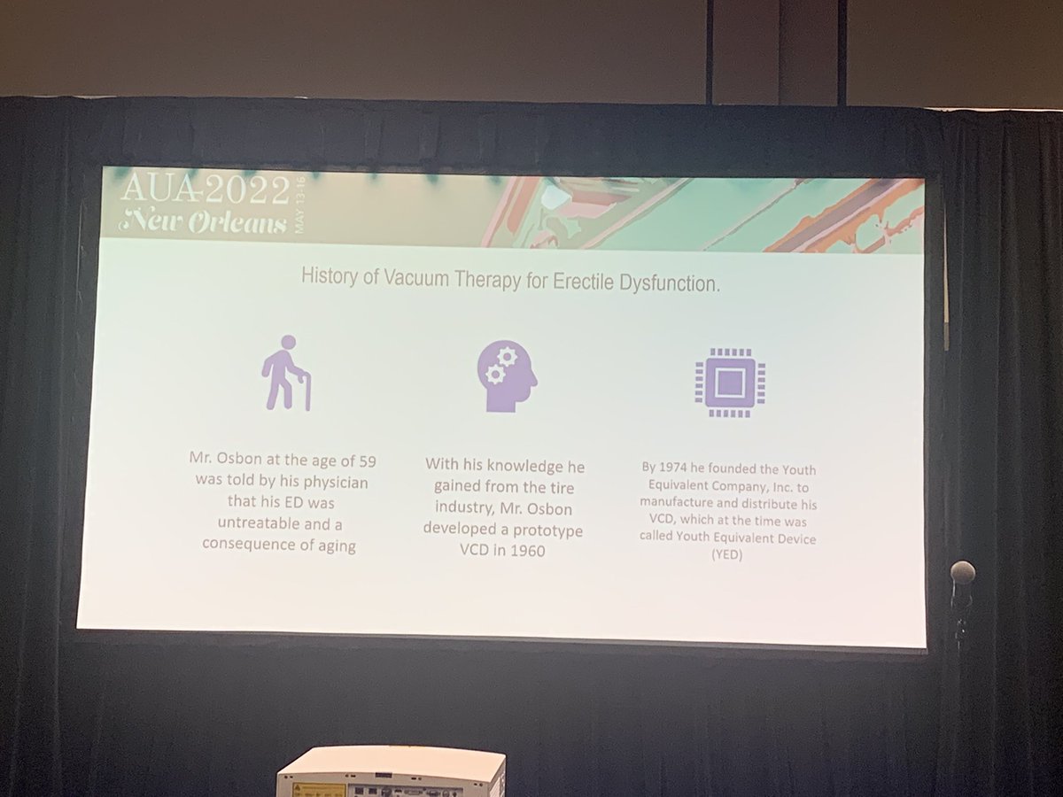 Great talk by <a href="/CombWilliam/">William Du Comb</a> about the history of the vacuum erection device, aka the Youth Equivalency Device. Fascinating that it was a patient innovation! <a href="/DMCUrology/">DMC Urology Residency</a> #AUA22