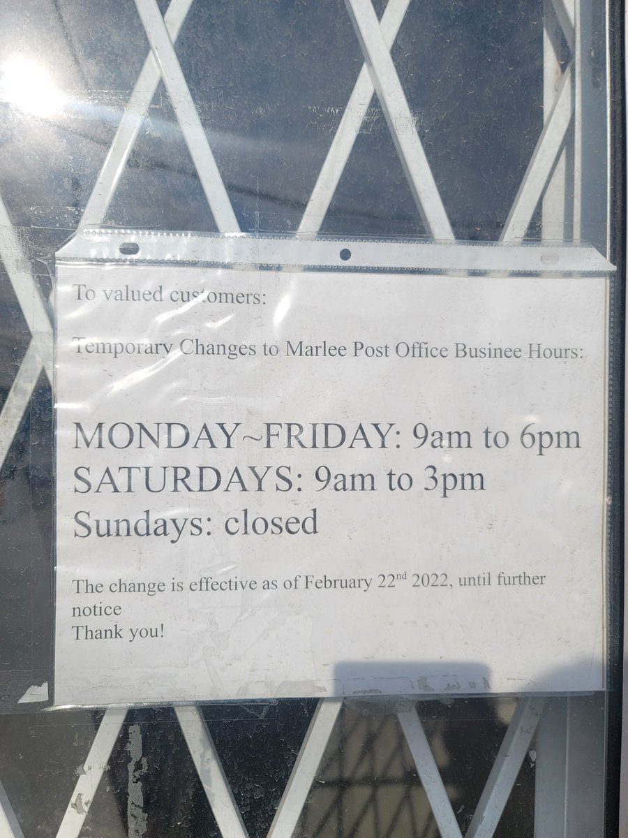 NADRIGOL's tweet photo. @canadapostcorp website and pick up slip hours for 373 Marlee Ave are wrong. New hours are as the below sign, M-F 9-6, S 9-3, S closed. https://t.co/7GEMRgAbeU