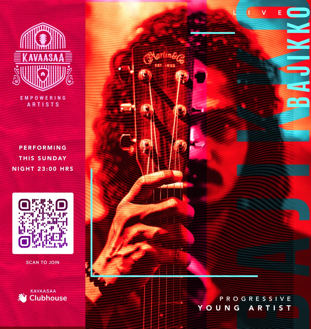 We are pleased to announce that Progressive Young Artist <a href="/Bajikk0/">Bajikko</a>
Will be performing at #Kavaasa #Clubhouse on this Sunday at 2300hrs 

Join our virtual live gig &amp; listen Bajikko

clubhouse.com/join/kavaasaa/…