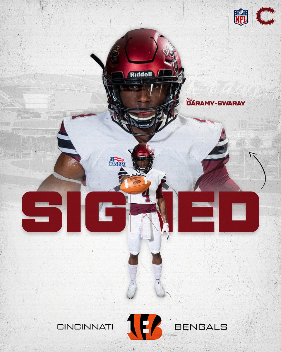 This Just In! Former DB Abu Daramy-Swaray has signed with the Cincinnati Bengals. A great Colgate Day! Congratulations!!! #ThreeForTheGate | #GoGate
