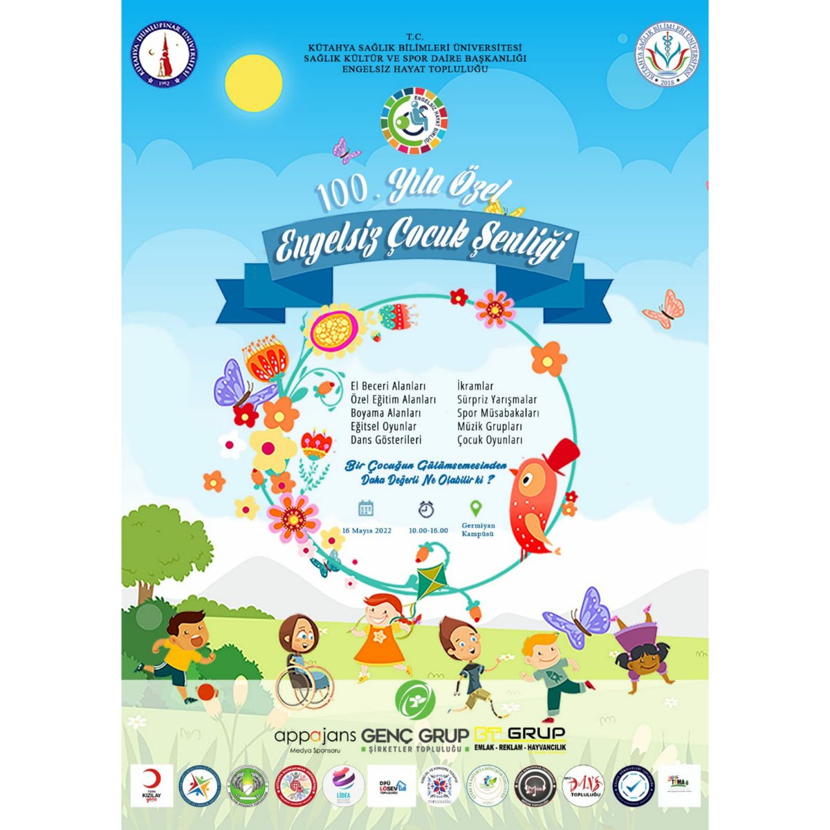 Pandemiden sonraki ilk ''ENGELSİZ ÇOCUK ŞENLİĞİ' ni gerçekleştiriyoruz. Şenlik için geri sayım başladı ⏳16 Mayıs Pazartesi günü saat 10.00'da Dumlupınar Üniversitesi Germiyan Kampüsünde birçok paydaş topluluk ile etkinliğimizi gerçekleştireceğiz. Sizleri orada bekliyor olacağız.