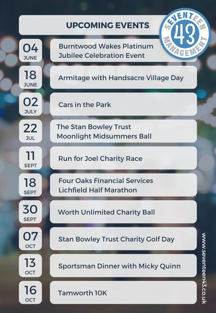 Looking for something to do over the summer? We’ve got you covered!

Get in touch for more information and to book tickets for upcoming events. 

07721 678704
events@seventeen43.co.uk