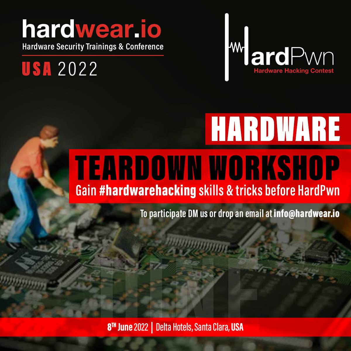 hardwear_io's tweet image. 🔥Ready to participate in #HardPwn ? 🖥️ To give the attendees little taste of the Target Devices👉 

A💡Tear Down Workshop will be conducted which will give the participants some interesting details of the target device

😎 #hackfearlessly bit.ly/3sFXJhU

#hw_ioUSA2022