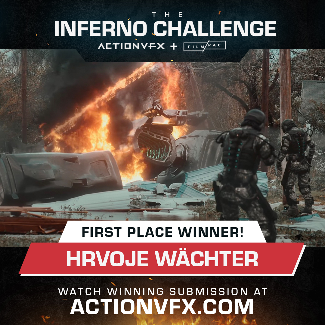 ActionVFX's tweet photo. @ActionVFX and #filmpac are happy to announce the winners of The 2022 Inferno Challenge:
-
🥇 : Hrvoje Wächter
🥈 : Jose Ortiz
🥉 : Jonathan Brimson
-
Congrats! To see the winning videos, click below!
https://t.co/WPVoyt36p1
#stockfootage #vfxbreakdowns #vfxguru #vfxeditor https://t.co/x1kTaiurgK