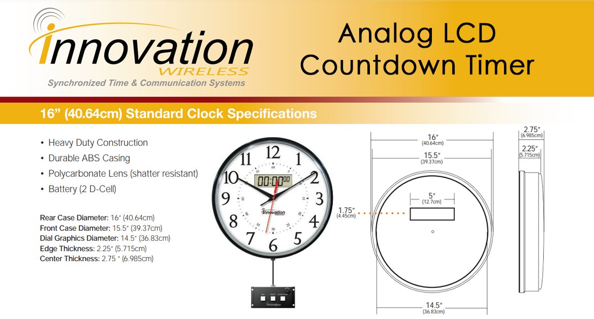 ClockSystems's tweet image. Analog Countdown Timers offer both convenience and flexibility. Use as both a #clock and a timer, and place anywhere you need within your facility. When not in countdown mode, the Month/Day/Date will be displayed. #SynchronizedClocks #ClocksForBusiness innovationwireless.com