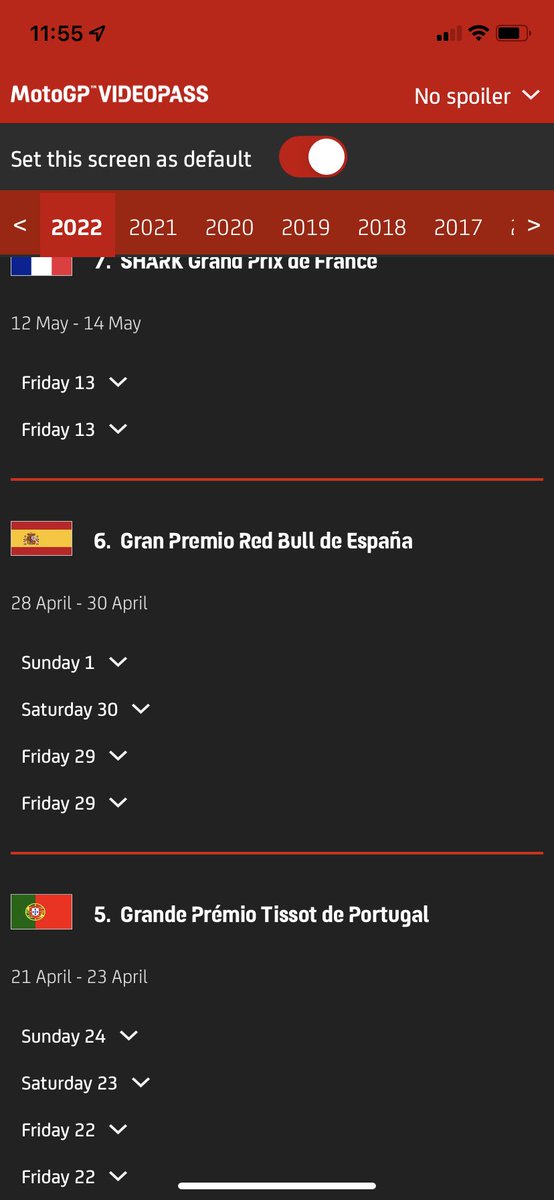davidpark3r's tweet photo. @MotoGP - Any insight as to why are there doubles of the same date on #VideoPass? https://t.co/qiKLL1LGgm