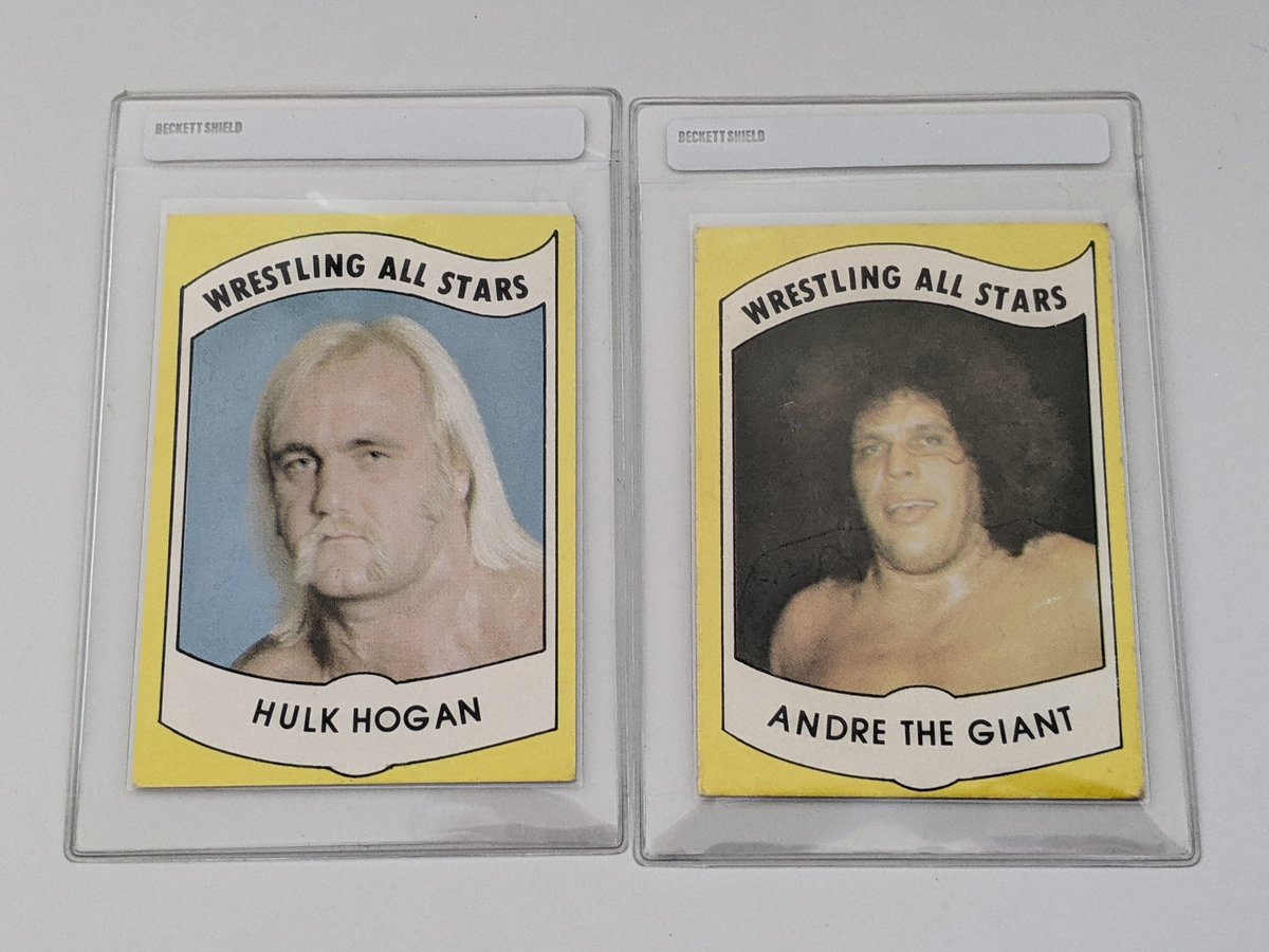 pushpulllonglnz's tweet photo. Got my first 1982 Wrestling All Stars Hulk Hogan today. Came with an Andre the Giant too. Both low grade copies. eBay listing mentioned no creases but the Andre has 4 creases on it! https://t.co/68Xu9XYJJj