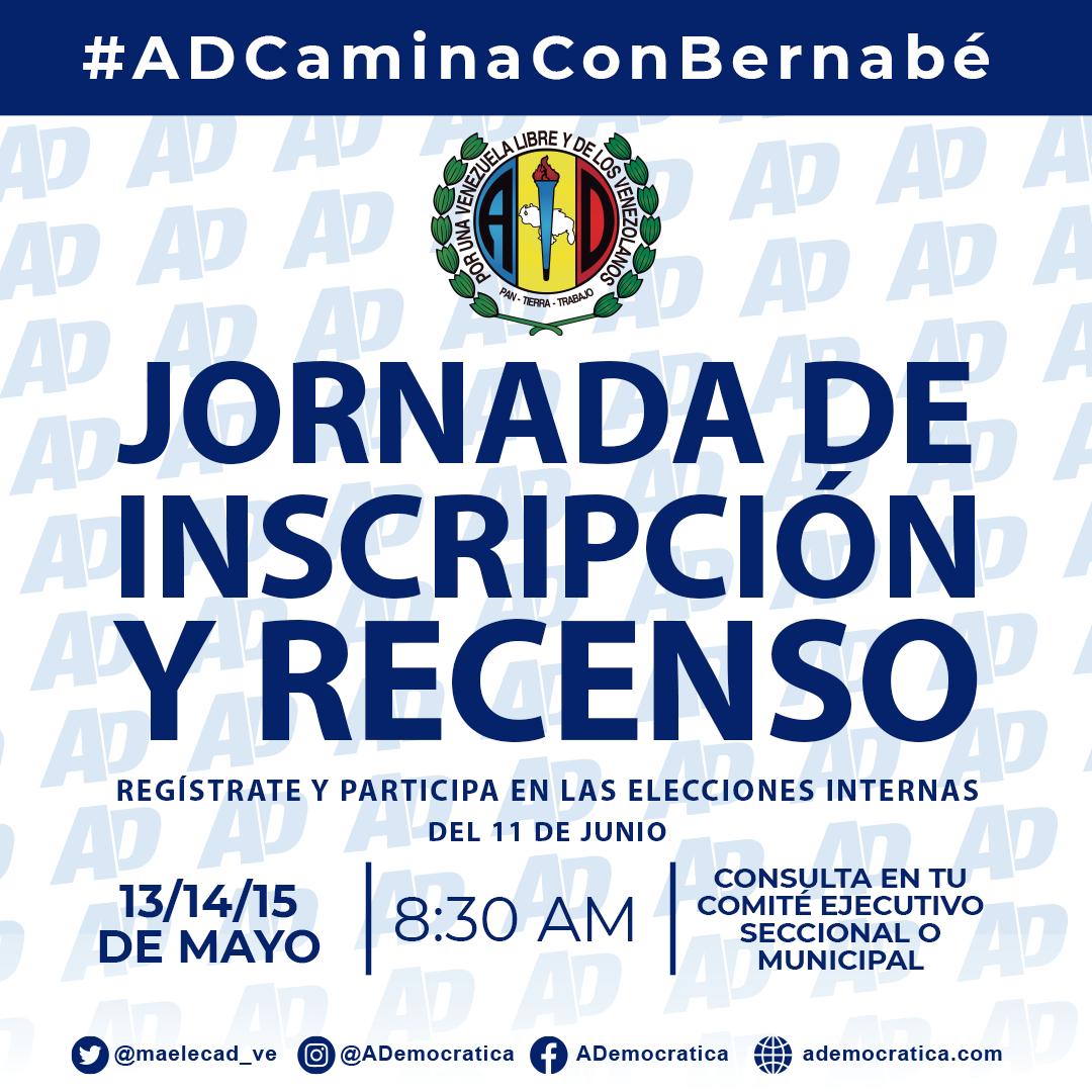 Cem_Torres_of's tweet photo. #13Mayo | En #Torres  seguimos trabajando sin descanso, este 13,14 y 15 invitamos a toda la militancia adeca a inscribirse o al recenso de nuestro Glorioso partido #AcciónDemocrática 

Sec General y Concejal @JohanagMora 

Sec Organización @NAVB1971 

¡Valor y Pa' lante! https://t.co/E81UF0T5OR
