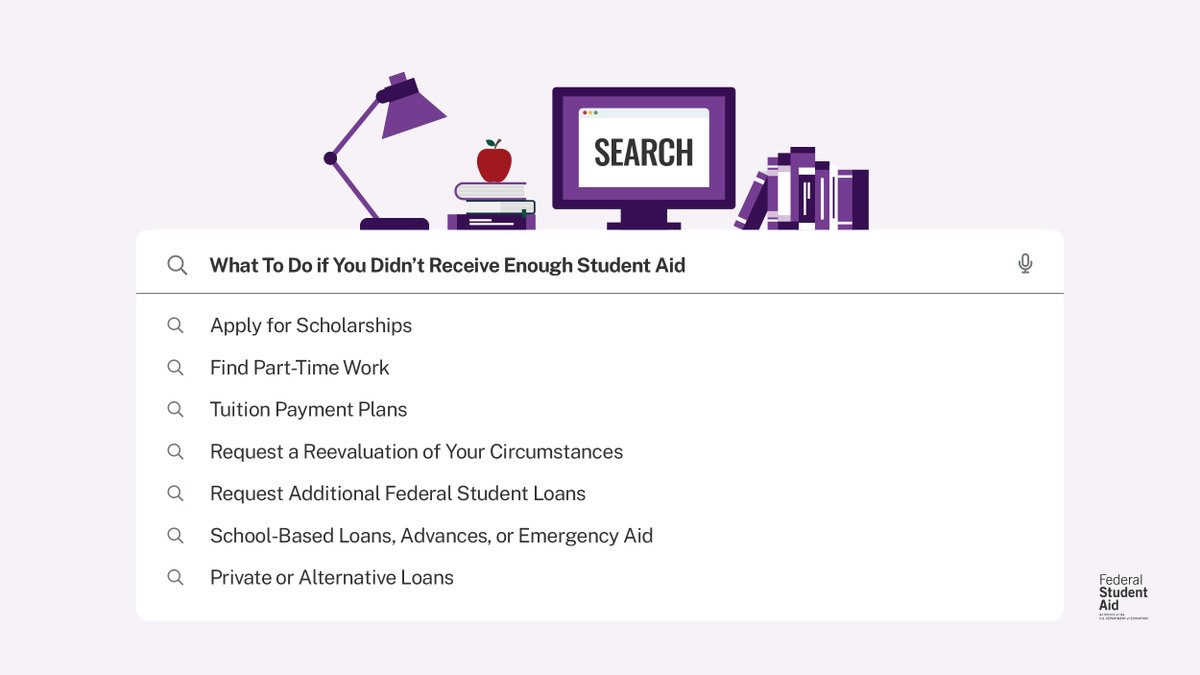 If you didn’t receive enough student aid to cover your school expenses, there are several resources you can look at to close the gap. 🔎​

Learn more: go.usa.gov/xu6y7