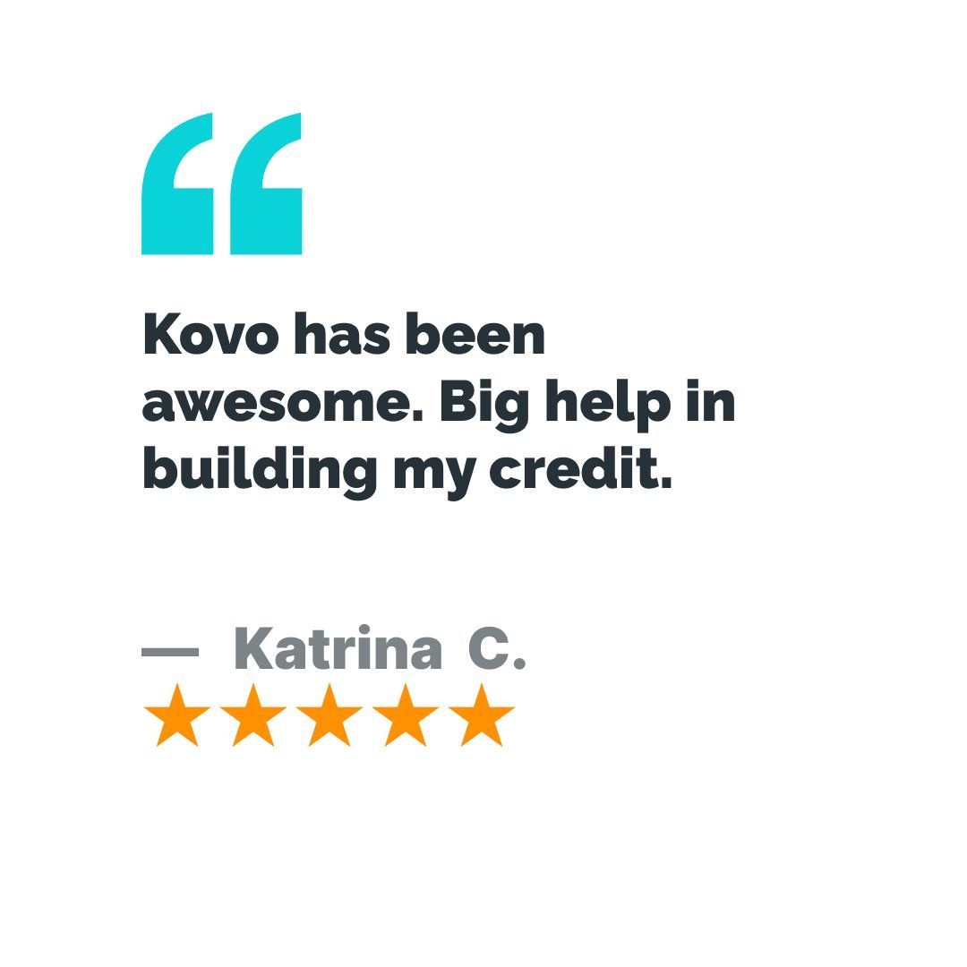 kovocredit's tweet photo. Thanks for the review Katrina! You're awesome! #creditscoreincrease #GrowWithKovo #credit #fintech #creditscores #creditbuilder https://t.co/znv0W23ol8