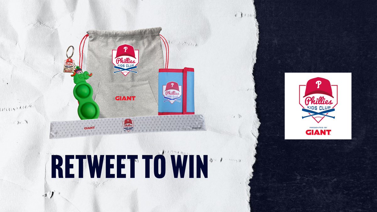 Phillies's tweet photo. Retweet for your chance to win a Phillies Kids Club, presented by The GIANT Company, membership for your child!  Membership includes complimentary tickets, exclusive items, and more! 

Visit https://t.co/9EBwr7TLqa for more information.

RULES: https://t.co/OOL03LMFCH https://t.co/LYSNMf7zx2