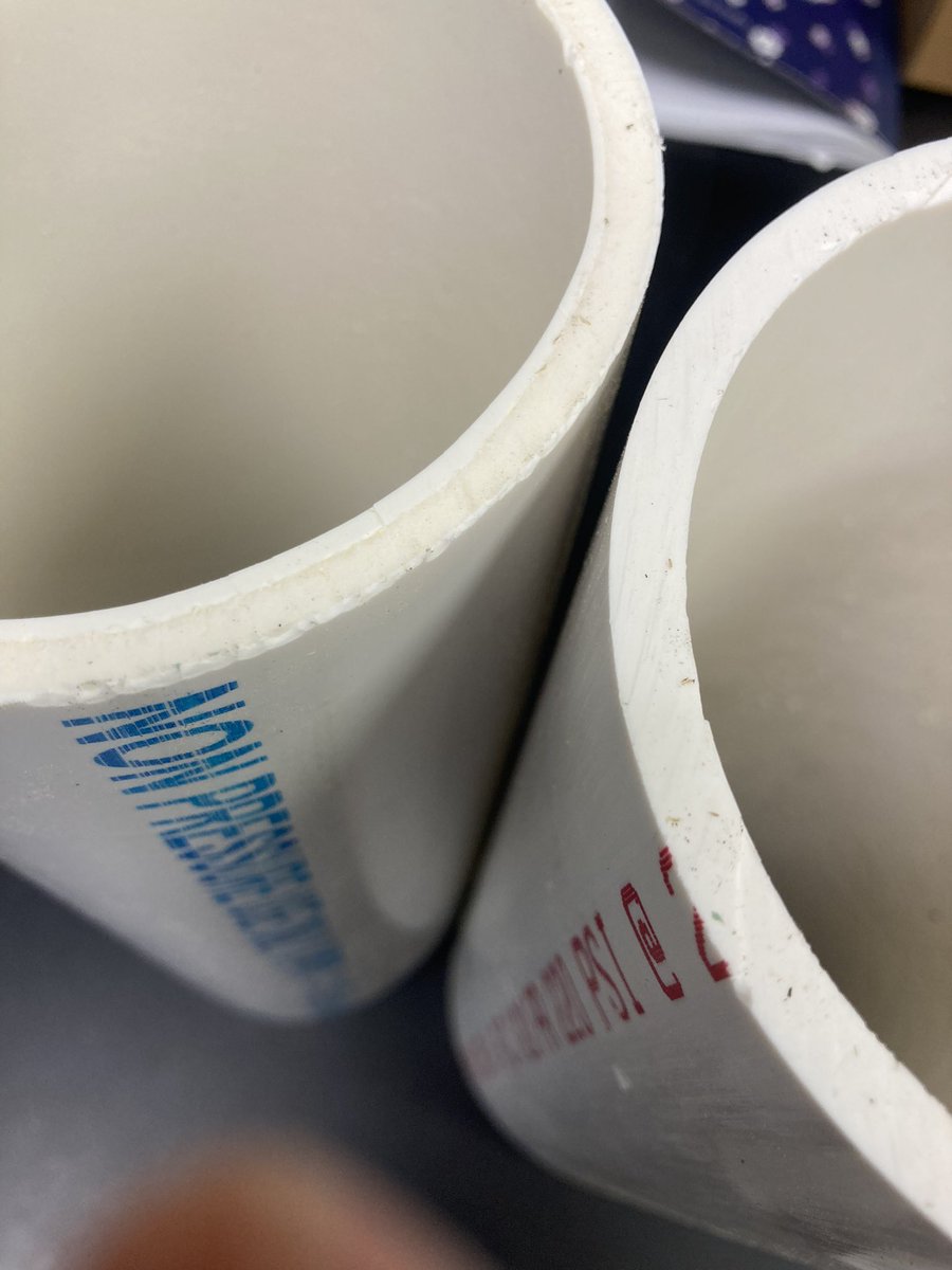WildCora's tweet photo. Marine science PSA: 
Watch your PVC - a @vcrlter grad learned the hard way that some schedule 40 PVC is extruded differently, with a foam core that FLOATS. 
“Beware of blue” (on left).
#FSML @vims_gsa @uvaevsc @USLTER @OBFSFieldBio https://t.co/rlpIjYwnEa