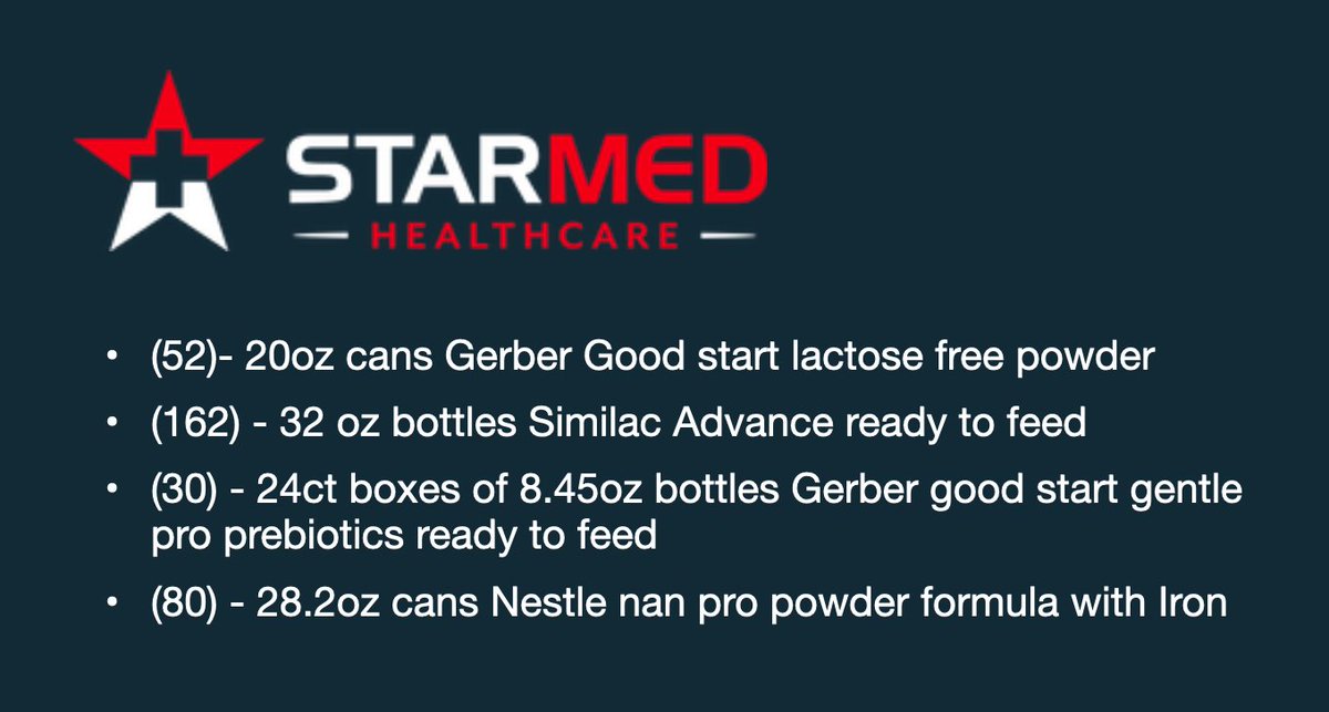StarMedCare's tweet image. Moms, dads, guardians who need formula. We keep some on-hand for various reasons. Our team has run inventory and we're going to hand this out in a smart way to those in most need Tuesday. It will be 100% free, no registration, you'll just need to swing by. Hang in there #CLT! ♥️