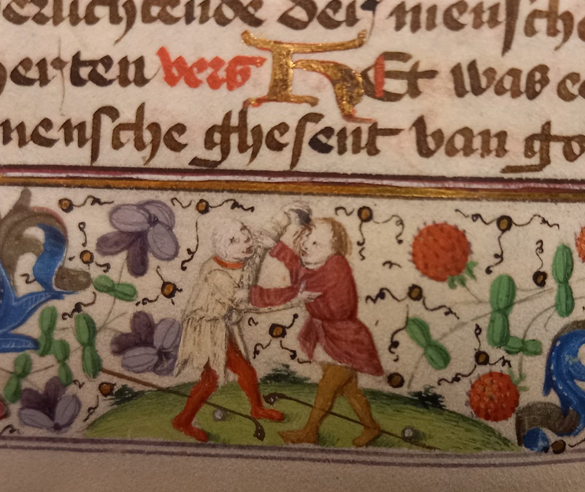 amwillemsen1's tweet photo. Today, finally met #manuscript I seem to keep writing about: small prayerbook from #Limburg 1490-1500 @KB_Nederland (133 D 10) w/girls riding hobbyhorses & mock fighting w/blunt lances! Also: boys fighting w/#kolf sticks & balls. And a superb-owl!🦉 @EdvanderVlist @SamuelMareel https://t.co/j0essTbxU3
