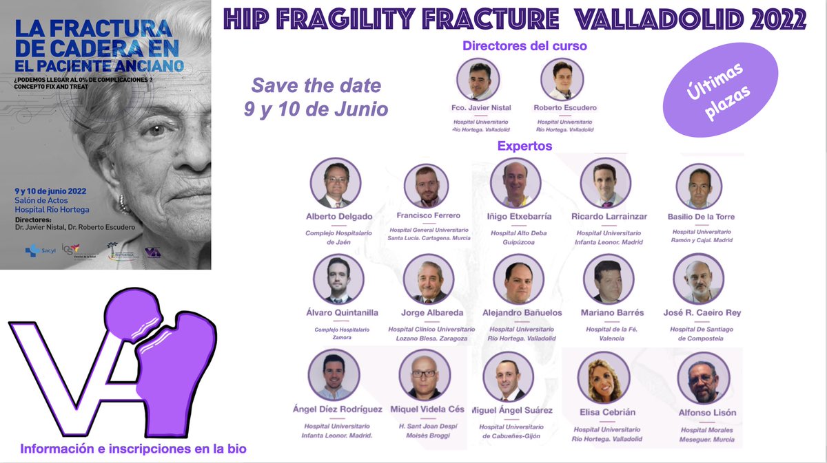 hipfragilityfr1's tweet photo. Últimas plazas para poder asistir al @hipfracturevalladolid , orgullosos de poder reunir a este equipazo de profesores para poder aprender todo sobre el manejo quirúrgico de la fractura de cadera!!!! Te lo vas a perder ? más info en la bio https://t.co/mI7ExkSI0u