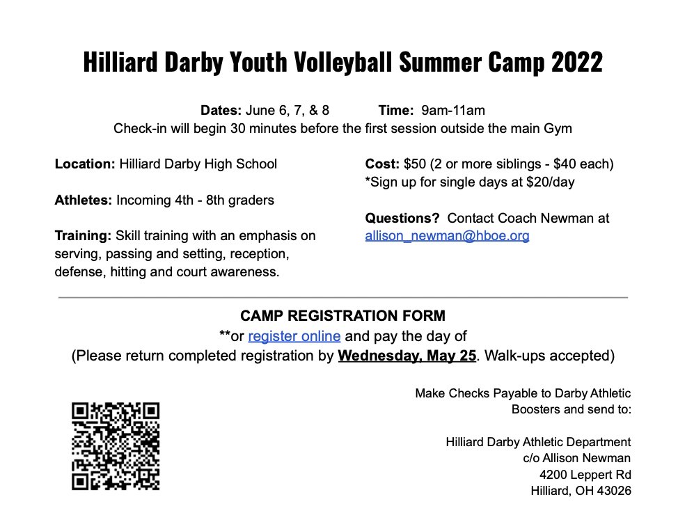 Darbygirlsvball's tweet photo. Youth Camp Info https://t.co/XSySyVMahK