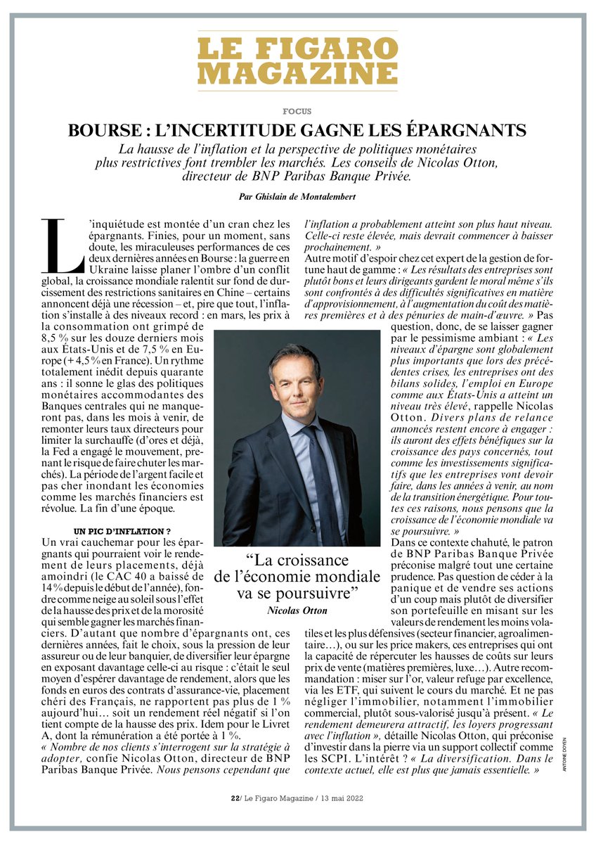 NicolasOtton's tweet photo. Merci à Ghislain de Montalembert pour cet échange sur le contexte économique actuel #Inflation #VolatilitéDesMarchés #Croissance @LeCercleWealth @BNPParibas @FatimaElAllaly @Le_Figaro @G_Roquette https://t.co/pz12aWmSZr