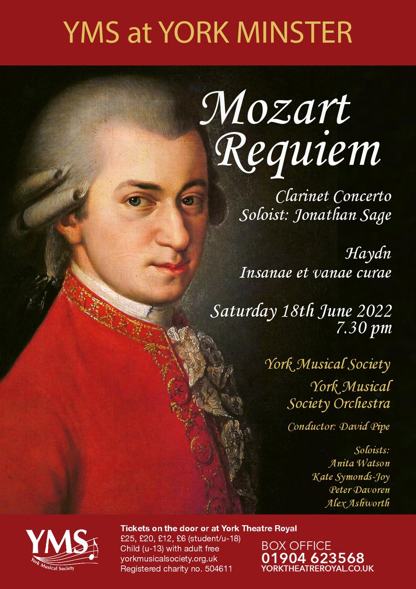 JSageClarinet's tweet photo. Incredibly excited to be performing Mozart's Clarinet Concerto with @yms_uk in @York_Minster on Saturday 18th June! Also on the programme is Mozart's Requiem &amp; Haydn's Insanae et vanae curae, all conducted by the brilliant @DCJPipeOrganist.  I cannot wait! https://t.co/N99zrCjMw5