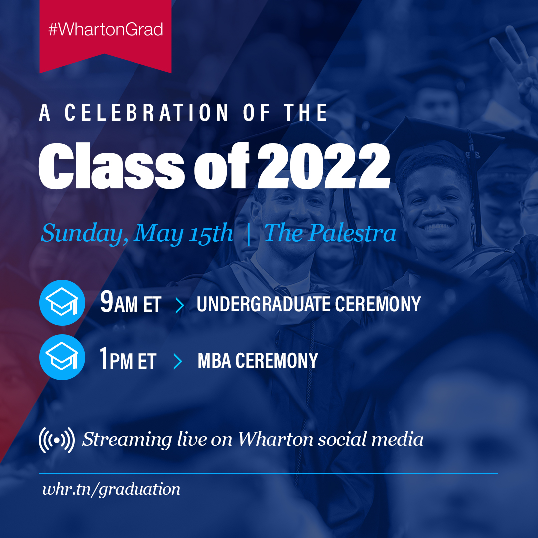 Wharton Undergrad (@whartonugr) on Twitter photo Livestream Sunday's ceremony on
<a href="/Wharton/">The Wharton School</a> accounts.
Wharton is featuring content from students, alumni, faculty, staff, friends and family throughout graduation week around the hashtag #WhartonGrad! Livestream Sunday's ceremony on
<a href="/Wharton/">The Wharton School</a> accounts.
Wharton is featuring content from students, alumni, faculty, staff, friends and family throughout graduation week around the hashtag #WhartonGrad!