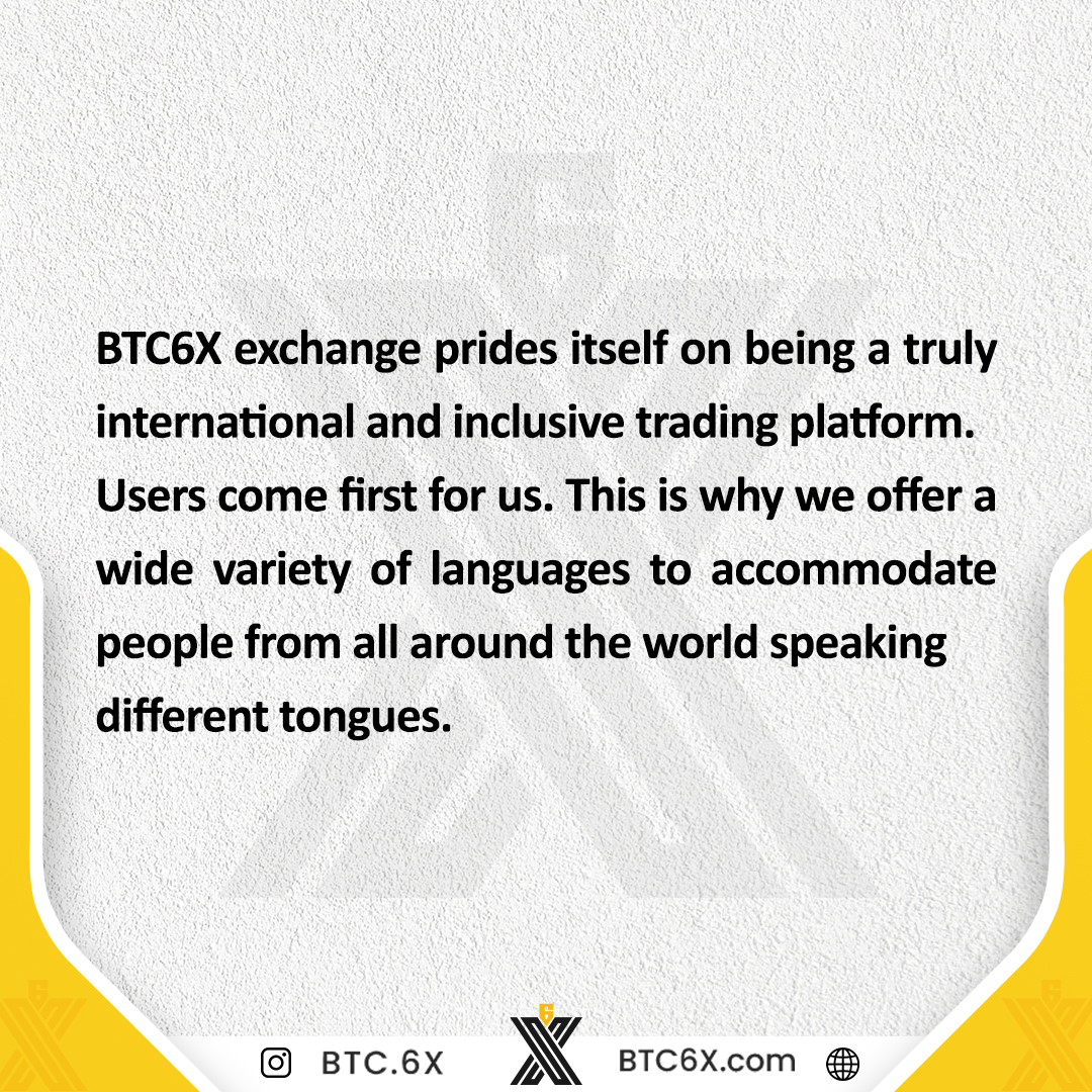 PurcowExchange's tweet photo. BTC6X #CRYPTOEXCHANGE FOR EVERYONE.
#BTC6X exchange prides itself on being a truly   international and inclusive trading platform.
Users come first for us. This is why we offer a
wide variety of languages to accommodate
people from all around the world speaking
different tongues. https://t.co/nvjCfafWJL