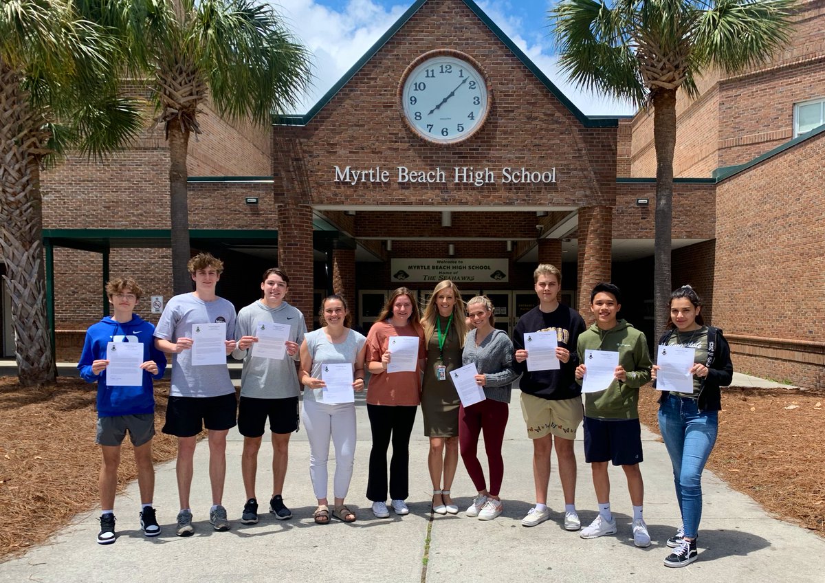 MBHSPrincipal's tweet photo. Congratulations to the Class of 2023 Junior Marshals! You represent the top six percent of your graduating class, which is quite an honor and accomplishment! We are so proud of you all. #mbseahawks @myrtlebeachhigh @GuidanceMbhs https://t.co/ir7bD4gWbN
