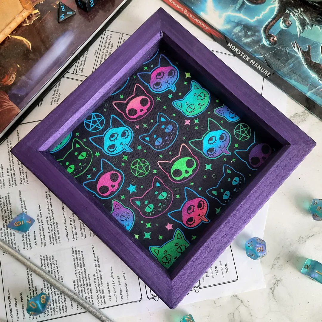 TrayedAndTested's tweet photo. The neon spooky cats dice tray is one of many new trays that have been uploaded to the store today!

Don't forget, there's £5 off when you spend £25 or more. Just use the code 'FIVERFRIDAY' at checkout. Ends today - midnight 13th May.

#dungeonsanddragons #dndrpg #dicetray #dnd5e https://t.co/ikX4RfIZkU
