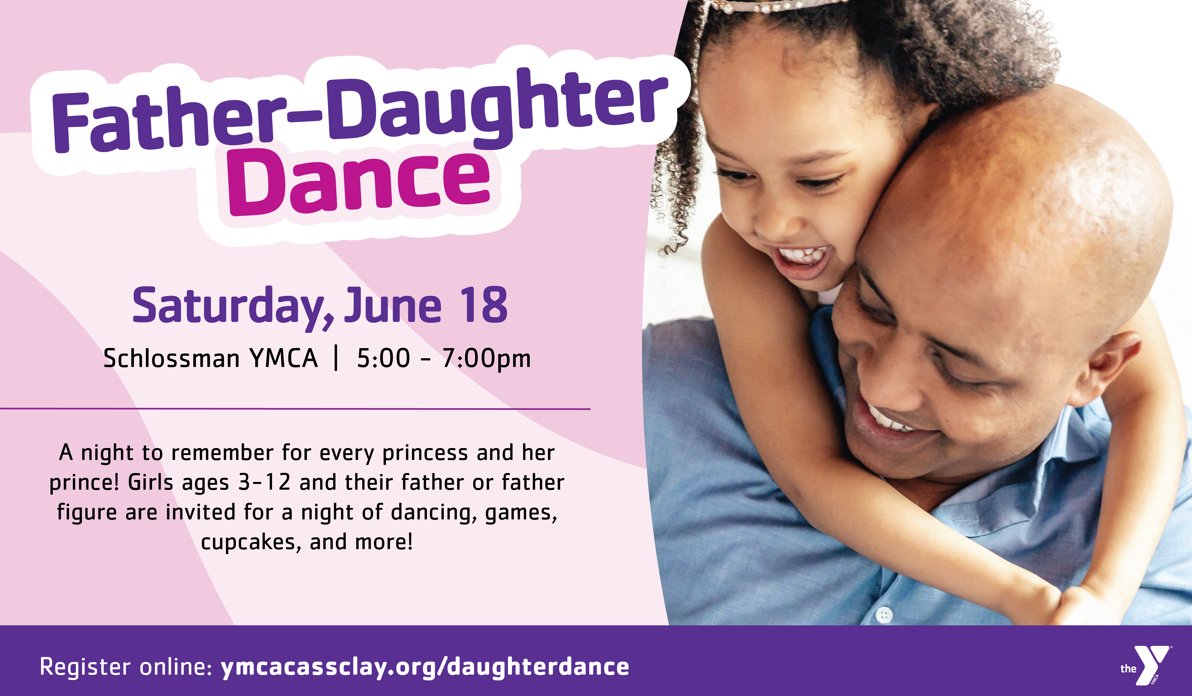 We've got a really sweet event coming up next month at the Y! Girls ages 3 - 12 and their father or father figure are invited to the Father-Daughter Dance on Saturday, June 18. 💖 Learn more and register: ymcacassclay.org/daughterdance