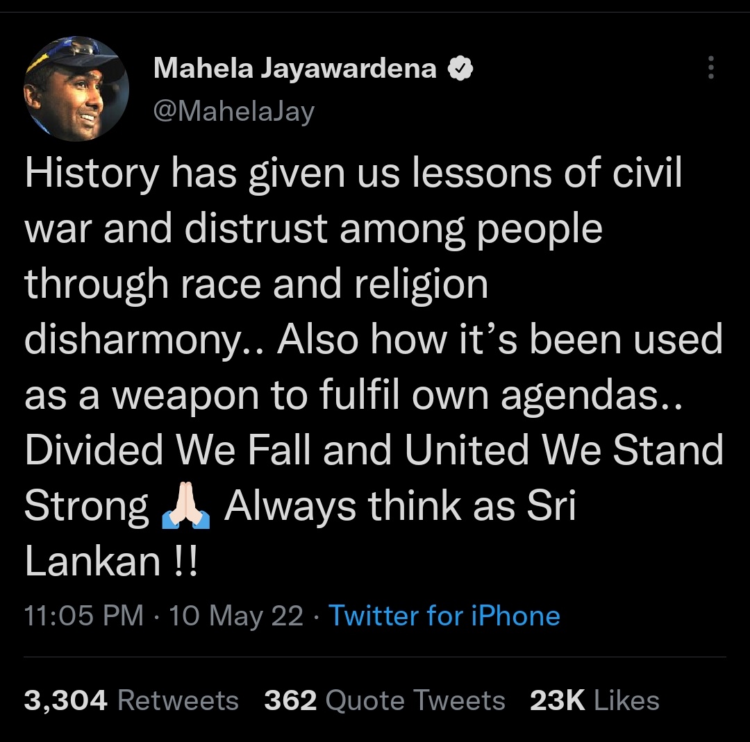 terence_fdes's tweet photo. @softgrowl He @sachin_rt (and the rest #Sportspersons in 🇮🇳) cannot ever match @MahelaJay in Integrity at all 🤯
Just a cool dude #PuppetBoss our boyz and gals are 😆
#SriLankanProtests
#SpeakUp
You need #BallsOfSteel to #StandUp to #GodiMedia
#GodiMediaDisaster4India atrocities https://t.co/C4ZeU7rHkR