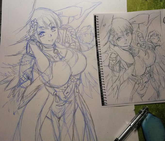 脱法テイマー2巻のカバーイラスト。ラフ案を元に下書きを。 