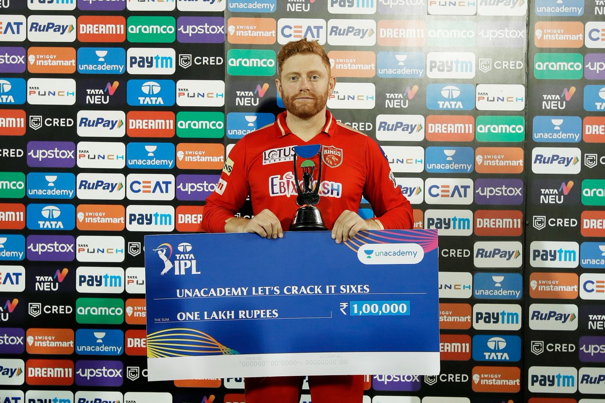 IPL's tweet image. Unacademy Let&apos;s Crack It Sixes of the Match between @RCBTweets and @PunjabKingsIPL is Jonny Bairstow.

#TATAIPL @unacademy #LetsCrackIt #RCBvPBKS