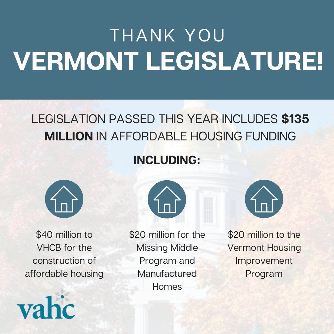 Thank you to our Vermont legislators for the hard work and dedication put into housing reform this session! Incredible leadership from House Speaker <a href="/JKrowinski/">Jill Krowinski</a> and Senate President @beccabalintvt -- thank you for your support! #housed802