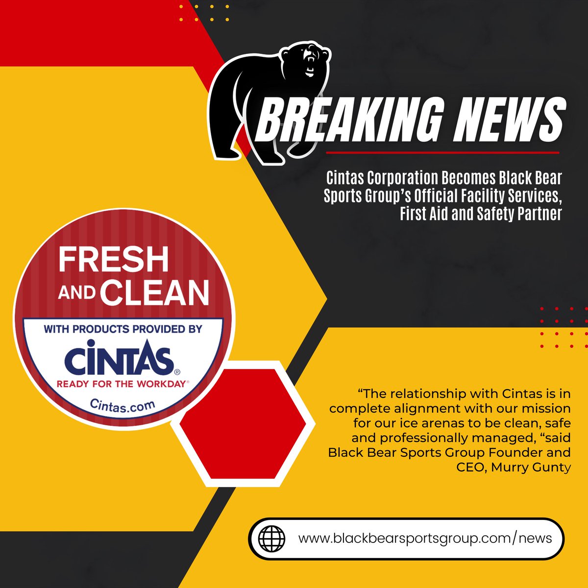 _BBSG's tweet photo. We’re so excited to announce we’re partnering with @CintasCorp to continue to improve all of our facilities 🎉

Read more on the plans to improve our rinks cleanliness and safety through this partnership at the link below! 🔗 #BlackBearSportsGroup

https://t.co/6JuRlZZqTF https://t.co/GjCUfHD4zC
