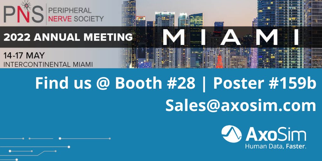 AxoSim's tweet photo. Meet us at Peripheral Nerve Society Annual Meeting starting tomorrow in Mia. @LowryCurley will see you at Booth 28! #peripheralneuropathy #nervesim #axosim #conferences https://t.co/mHK8faPpAn