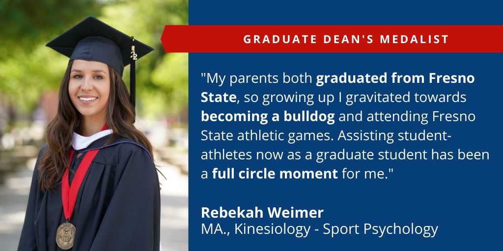 2022 Graduate Dean's Medalist, Rebekah Weimer strives to serve student-athletes in mind, body and spirit and will advance her studies in the field this fall. Learn about the future mental performance consultant on our blog: wp.me/p4MXVl-45i 🎓#FresnoStateGrad