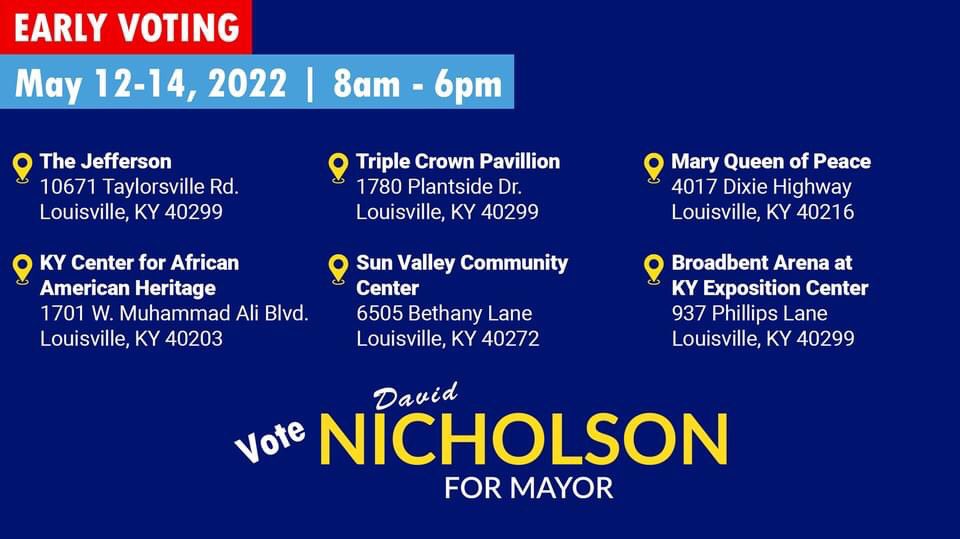 ElectNicholson's tweet photo. Early voting is still available today and tomorrow at any of these 6 locations. Vote Experience. Vote Nicholson. Vote TODAY. https://t.co/Q3teIrBQvw