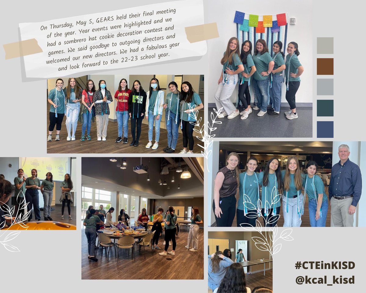 KCALGEARS's tweet photo. On Thursday, May 5, GEARS held their final meeting of the year.  Year events were highlighted and we had a sombrero hat cookie decoration contest and games.  We said goodbye to outgoing directors Liz Bell, Hayat Qutub, Phoenix Saavedra, Ryan Wall.
#CTEinKISD #WomenInSTEM #swenext https://t.co/xZwgpkoGrs