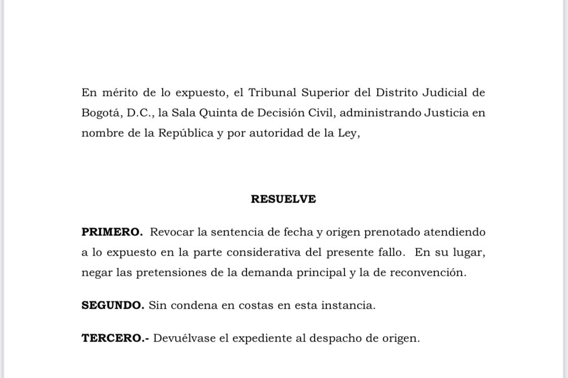 VickyDavilaH's tweet photo. Comparto una noticia muy importante para mí y para el periodismo. Fui absuelta en segunda instancia por el Tribunal Superior de Bogotá en el caso de Carlos Ferro. Gracias a Dios, a los jueces y a los abogados @AnaBejaranoRG y @RamiroBejaranoG. Sin ellos nada sería posible🙏 https://t.co/H1OSefufQY